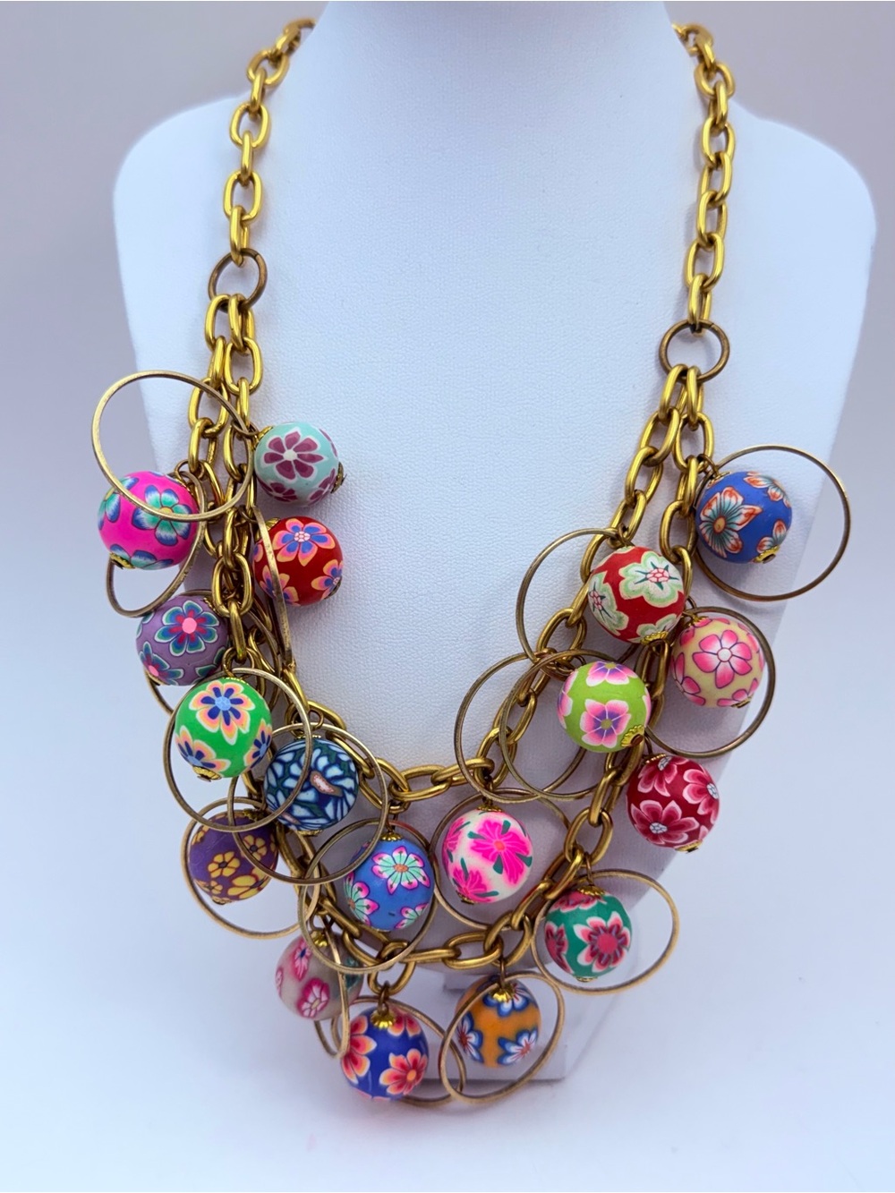 Lenora Dame Anthropologie Clay Bead Statement Necklace Boho artisan